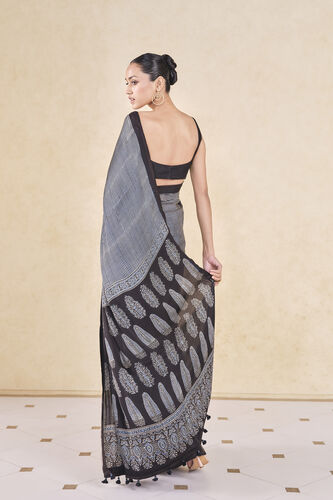 Korat Handcrafted Ajrakh Saree - Black, Black, image 2